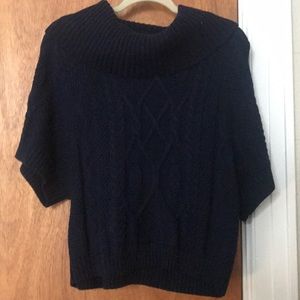 navy sweater with cowl neck